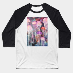 Pink Jellyfish Watercolor Floating In the Ocean Baseball T-Shirt